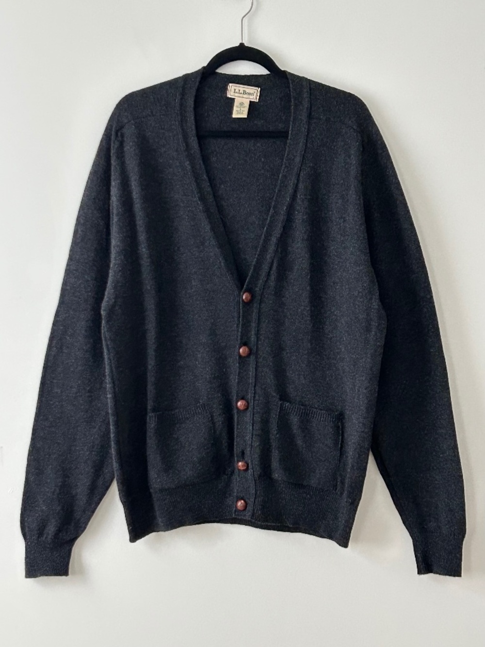 LL Bean 100% Wool Gray Button Up Cardigan Made In Scotland